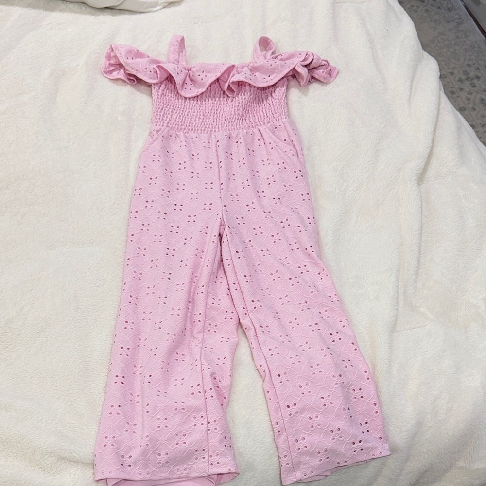 Tahari Pink Eyelet Ruffle Jumpsuit for Kids